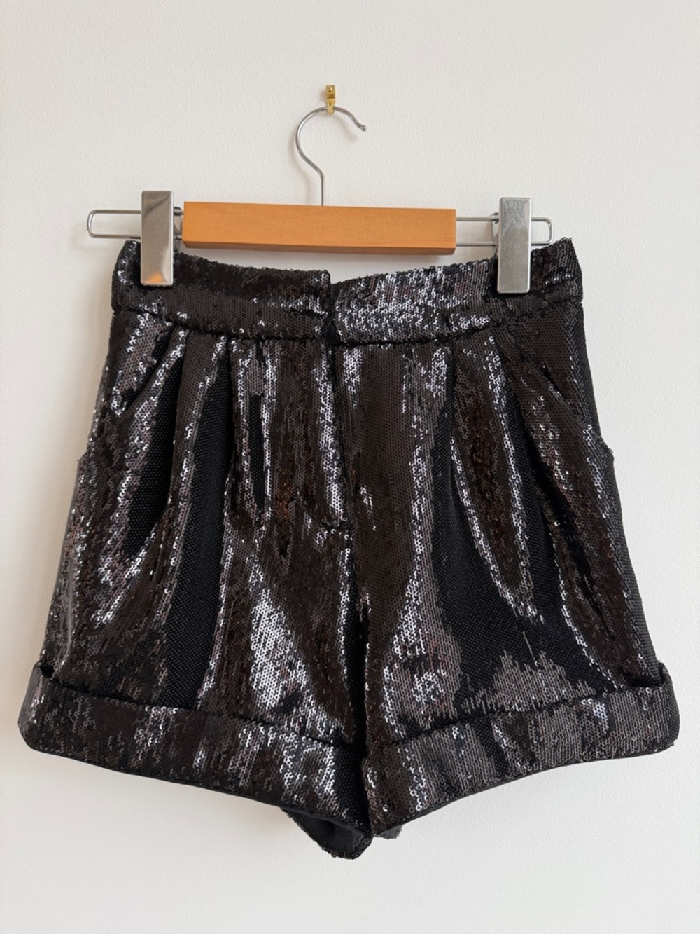 Maje Black Sequin High-Waist Shorts